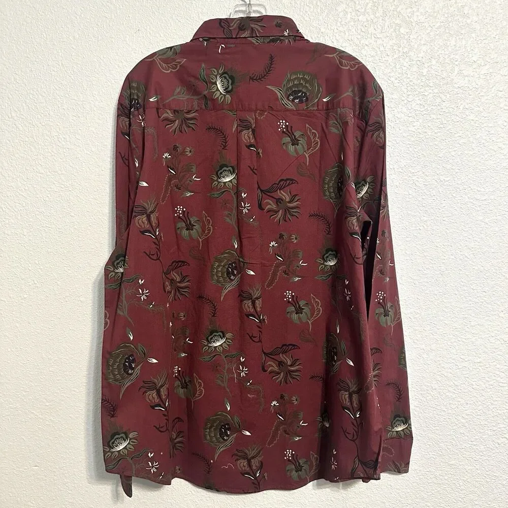 Scotch and Soda Shirt Mens Size Large Long Sleeve Button Up Wine Tapestry Print - Picture 2 of 13